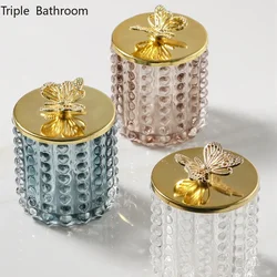 1pc Light Luxury Glass Cotton Swab Box High-end Dust Proof Toothpick Holder Organizer Household Living Room Desktop Storage Box