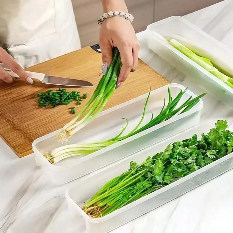 

1/2/4PCS Fresh Box Refrigerator Storage Boxes Scallions Food Container with Lid Cold Crisper Sealed Kitchen Fresh Fruit Fridge O