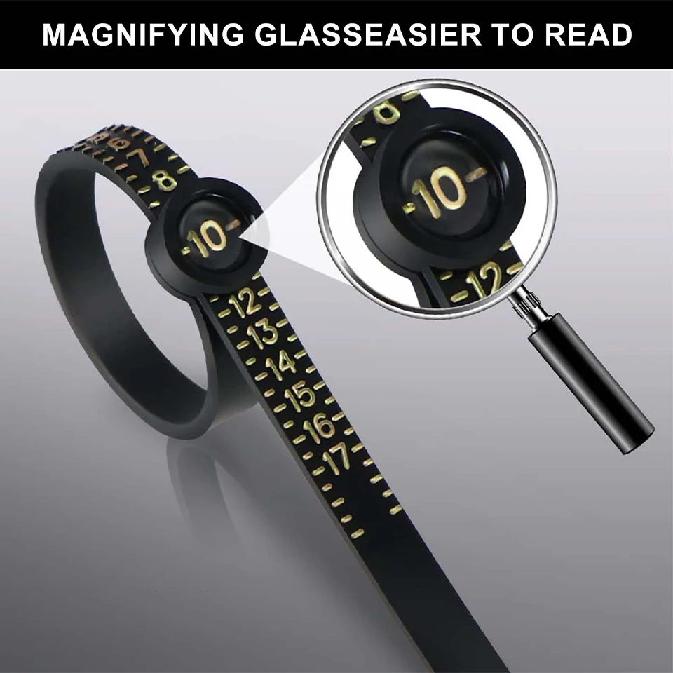PHYHOO Us Uk EU Plastic Finger Size Band Gauge Ring Measurement Belt Adjustable Magnifier Ring Sizer for Women Men