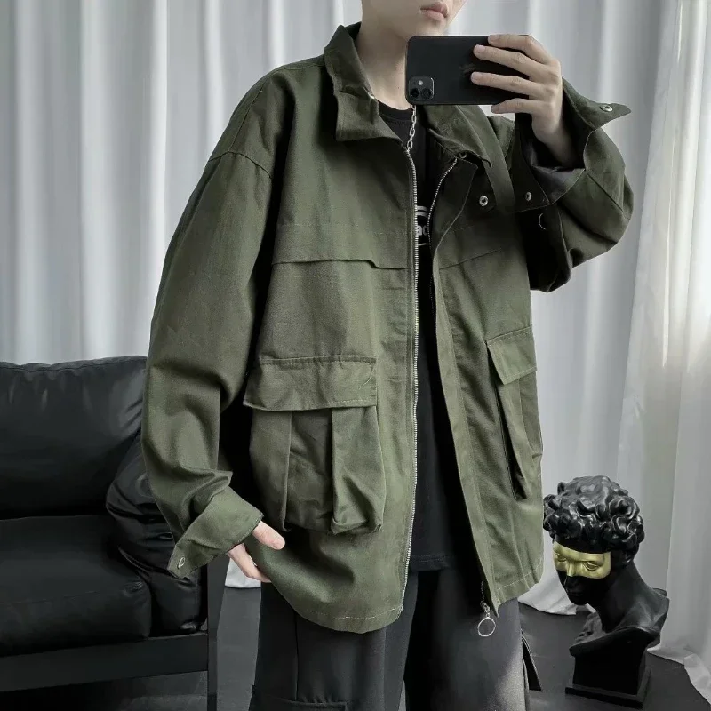 New Autumn Streetwear Fashion Army Green Cargo Jackets Men Casual High Quality Multi-pocket Washed Bomber Jacket Men Clothing