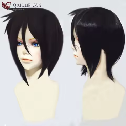 A888Anime Kuroshitsuji Black Butler Sebastian Michaelis Short Black Heat Resistant Hair Cosplay Costume Wig + Free Wig CapB666@！