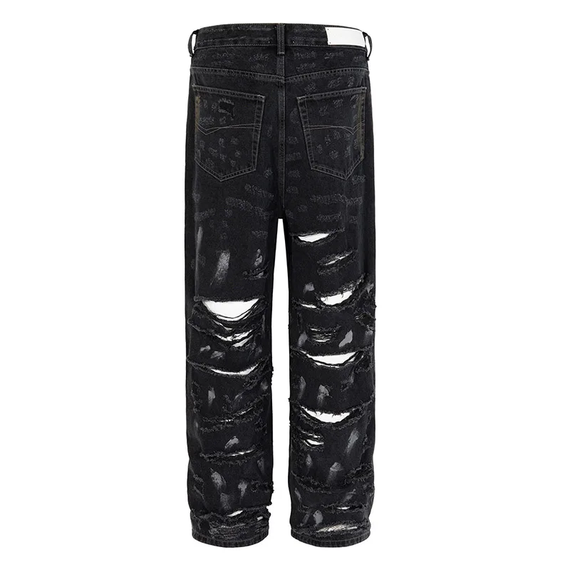 

Graffiti Printed Ripped Jeans Pants Men Harakuju Hip Hop Streetwear Denim Trousers Black