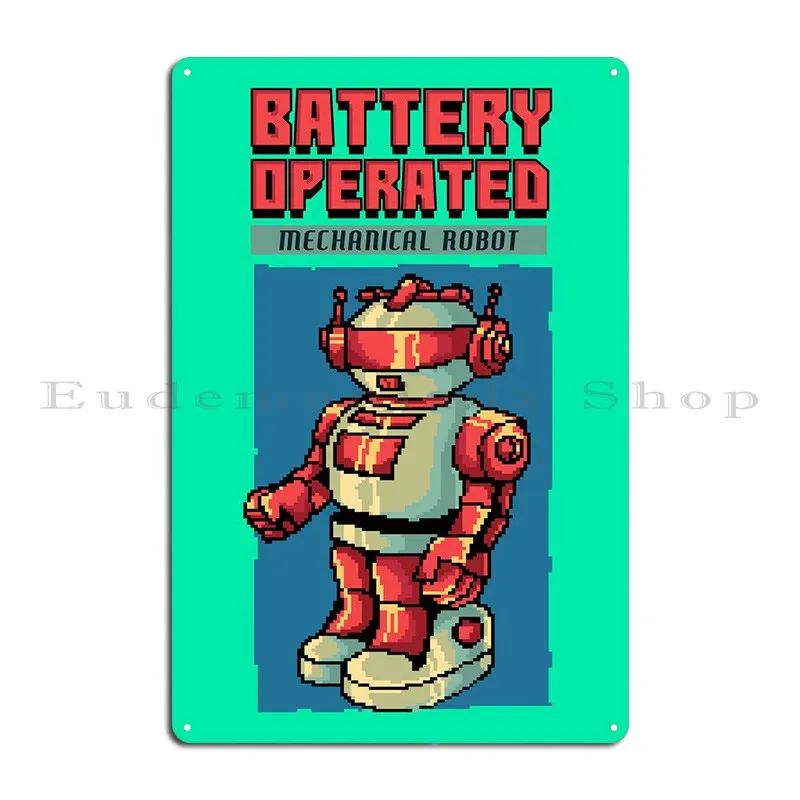 Robot Pixel Art Metal Sign Garage Classic Create Personalized Cinema Tin Sign Poster