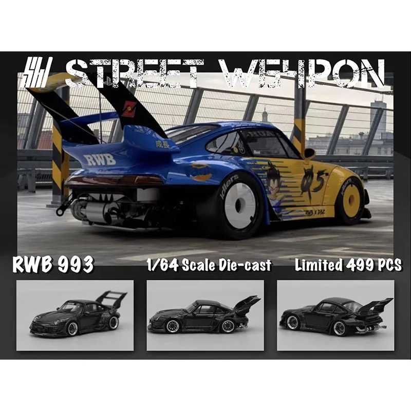 SW In Stock 1:64 RWB 993 Veteta Goku Majin Buu Exhaust Details Diecast Diorama Car Model Collection Miniature Toys Street Weapon