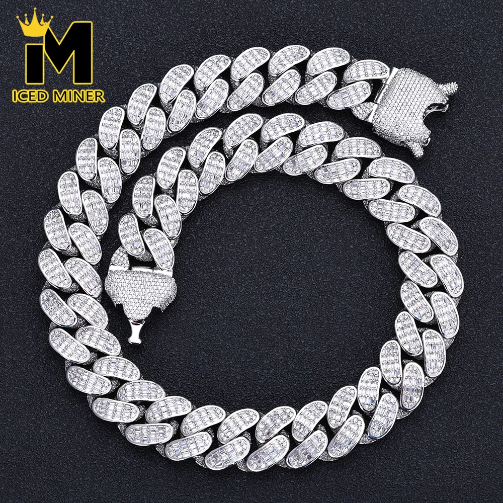 

Icedminer 18mm Iced Out Baguettes Cuban Link Chain Necklace for Men Women With Zircon Hip Hop Jewelry Free Shipping