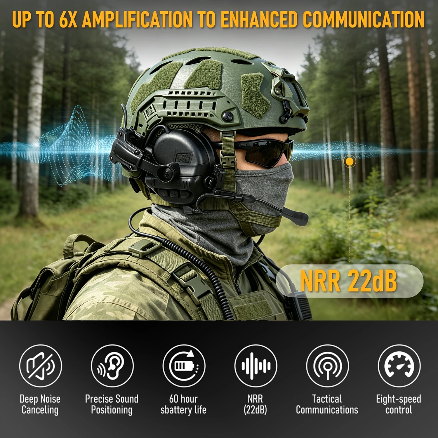 YHKEMA Taktische Lärmschutz-Schießkopfhörer mit Mikrofon, Paintball-Kampfsport-Kommunikations-Headsets mit PTT-Kabel – Detail 13