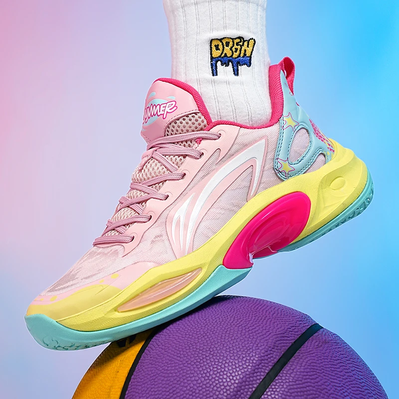 Premium Comfort Basketball Sneakers Shock Absorbing Outsole Anti Skid Wear Resistant Breathable Fabric Outdoor Court Workout