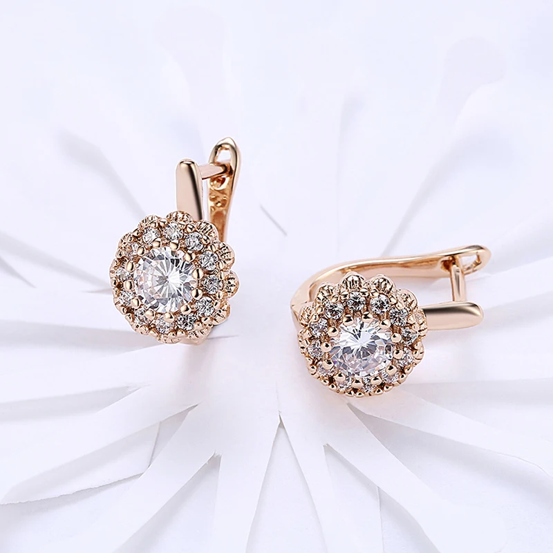 Aravant 2024 New Arrival 925 Silver Cubic Zirconia Flower Gold Drop Earrings For Women Wedding Fashion Jewelry