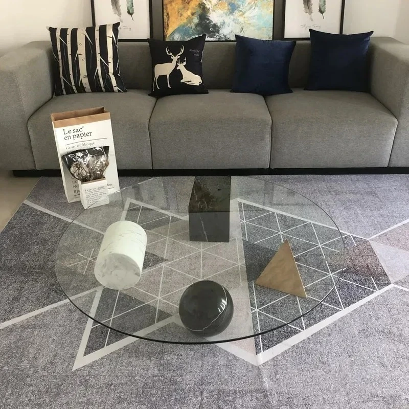 z Personalized Geometric Natural Marble Tea Table Low Luxury Living Room Clear Glass