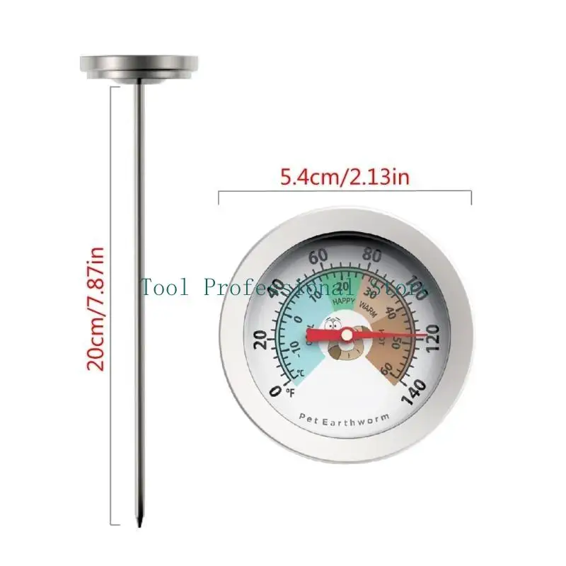57QF Soil Thermometer, Long Stem, Waterproof, for  and Transplanting Garden Temperature Measurement 10~76°C