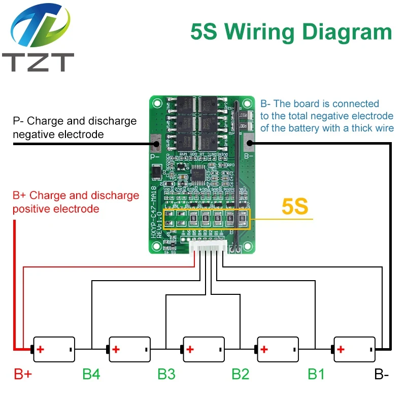 4S/5S/6S/7S BMS 16.8V 21V 20A 18650 Li-ion Lmo Ternary Lithium Battery Charger Protection Board Balance And Temperature Protect image 4