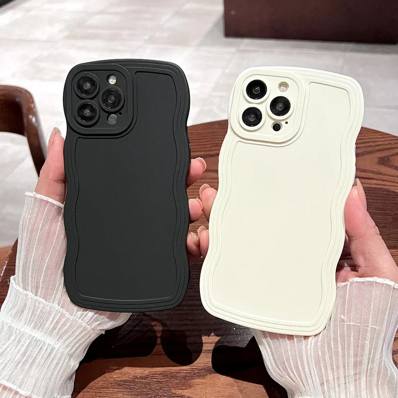 Candy Color Wavy Border Shockproof Case For iPhone 15 13 12 11 14 Pro Max X XR XS Max 7 8 6 Plus SE 20 Camera Protection Cover