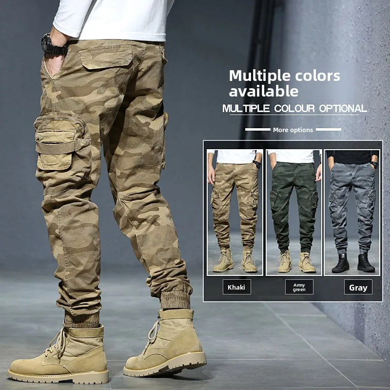 

American Retro Camouflage Work Pants Men's Trendy Brand Tactical Functional Casual Loose Autumn Outdoor Pure Cotton Trousers