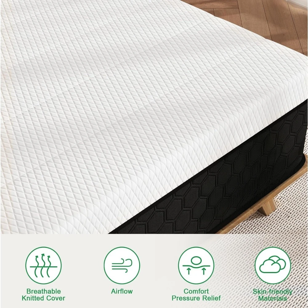 10 Inch Innerspring Hybrid Mattress in a Box, Memory Foam for Back Pain Relief, Medium Firm with Motion Isolation Technology