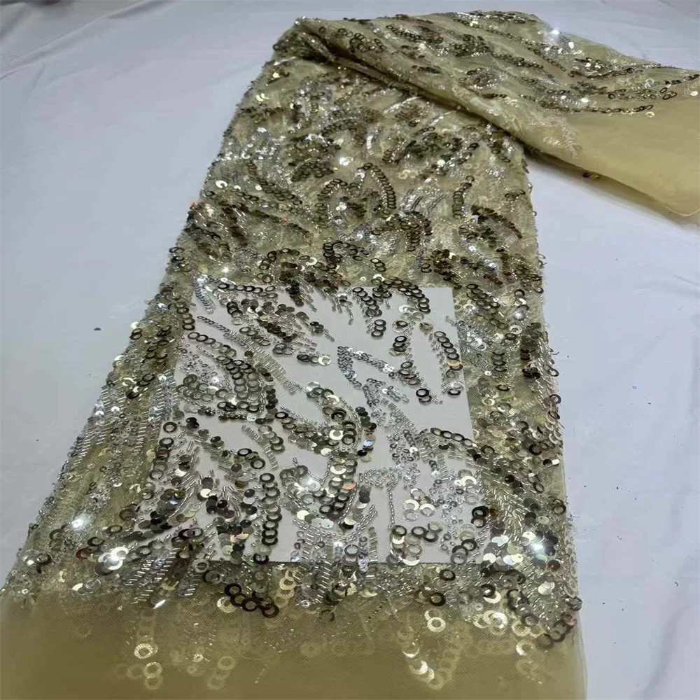 2025 New Design High Quality Elegante Delicate Soft Tulle Lace With Beaded And Sequins Fabric For Bridal Party Evening Dresses