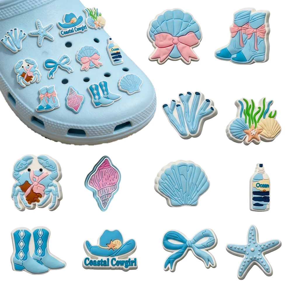 New 12Pcs Cartoon Marine Organism Series PVC Shoe Accessories Suitable For Hole Shoes And Beach Bags Colored Shoe Accessory