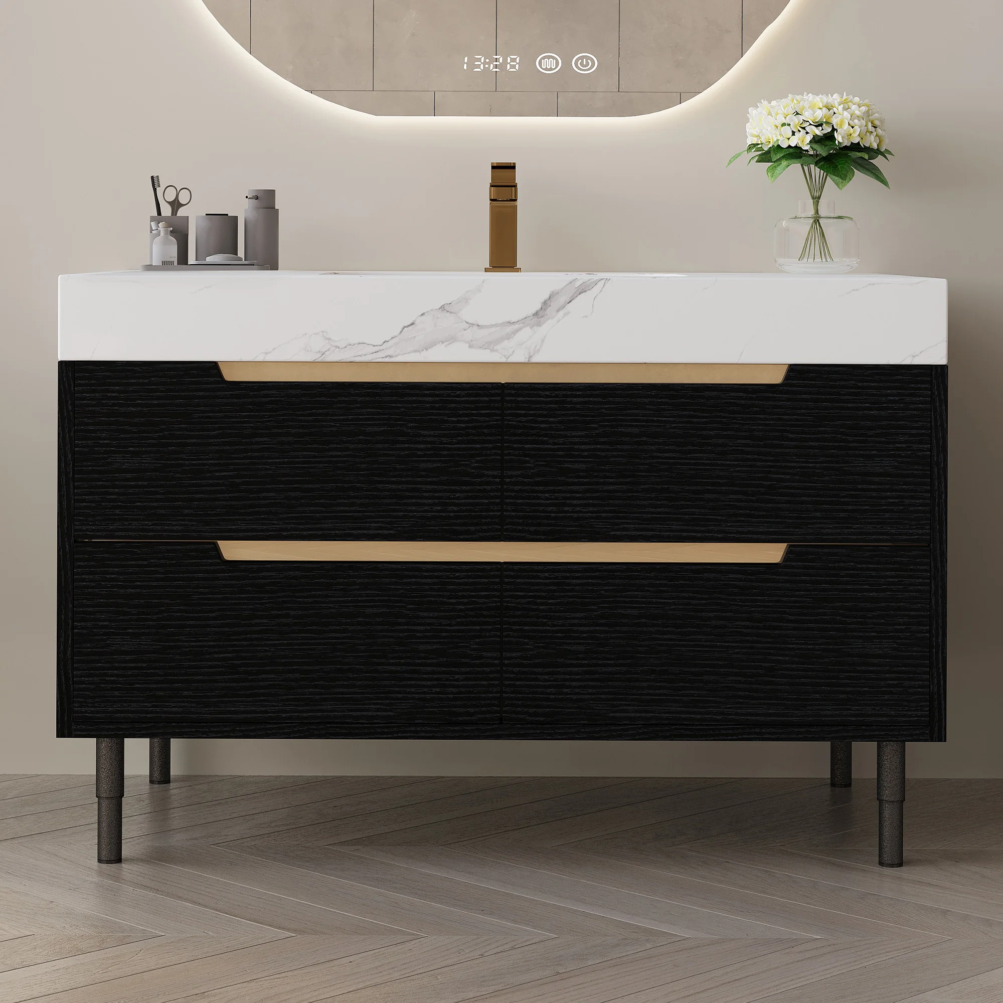 

SH.KL 35.4" Bathroom Vanity with Sink, Sintered Stone Top, Waterproof Multi-layer Solid Wood Bathroom Cabinet Vanities Furniture