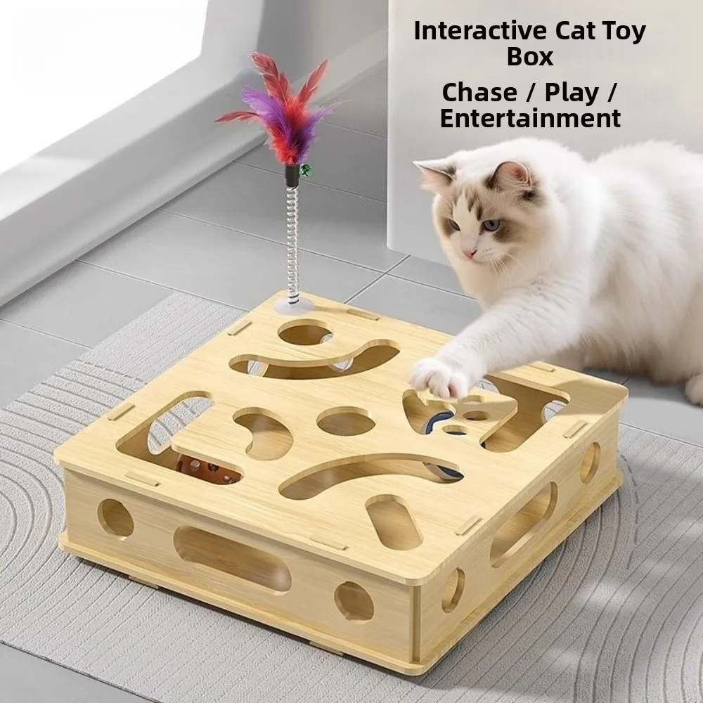 

Creative Interactive Cat Puzzle Box Detachable Funny Pet Puzzle Track Household with Feather and Balls Cat Teasing Box