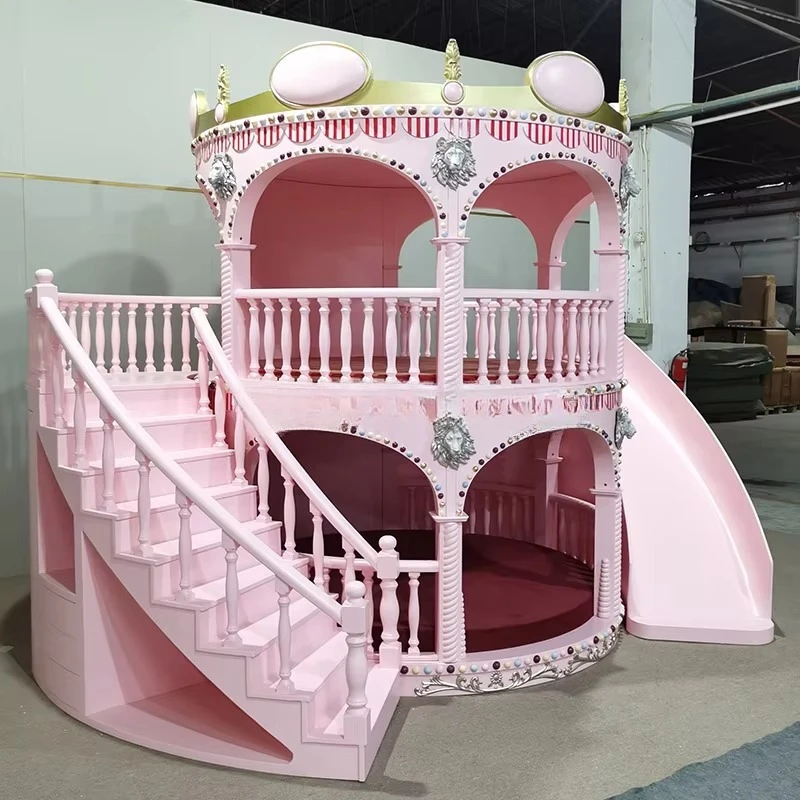 Beautiful Lovely Pink Castle Bed Girls Furniture Solid Wood Bedroom Luxury Princess Girl Slide Children Bed