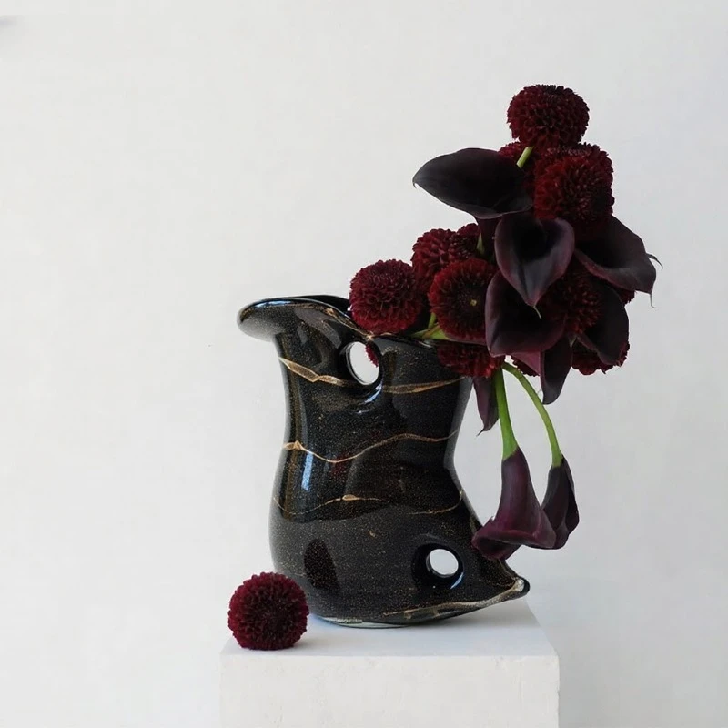 Medieval handmade glazed vase retro style home decoration special-shaped design model room aesthetic soft decoration