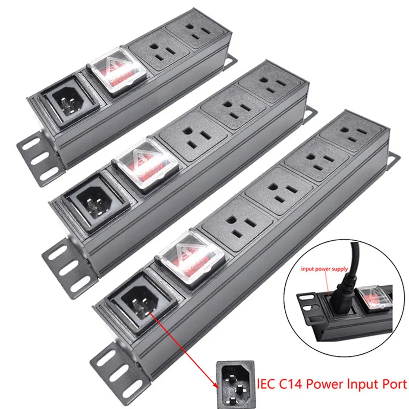 

Блок удлинителя PDU, входная мощность с портом IEC C14, 2-10, 3 контакта, американская розетка, переключатель, стойка для шкафа, настенная настольная розетка