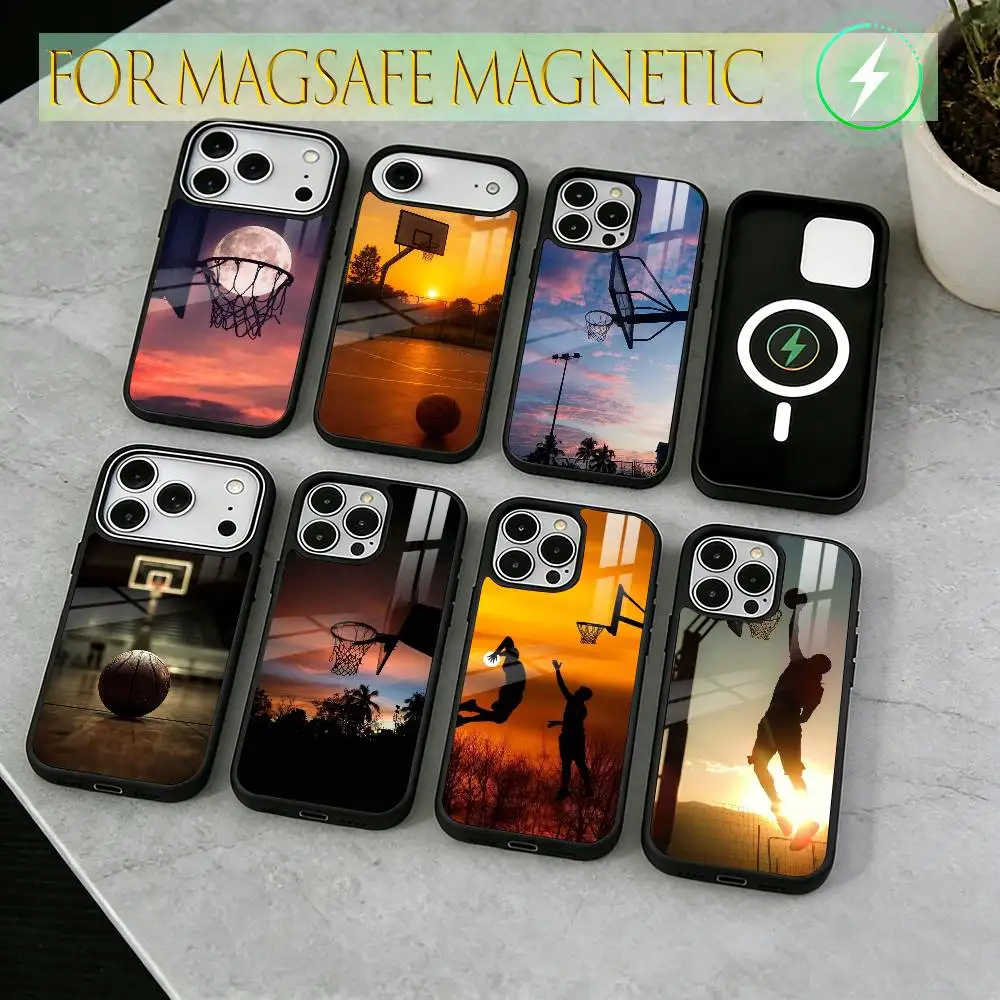 

Sunset Basketball Phone Case For iPhone17,16,15,14,13,12,11 Plus,Pro Magnetic with Magsafe Wireless Charging