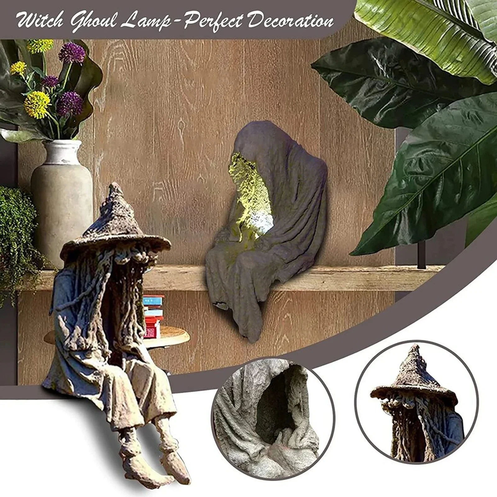 

2024New Garden Lamp Cloak Witch Figurine Resin Statue Decorative Artware with Solar Lamp for Park Courtyard Garden Statues Light