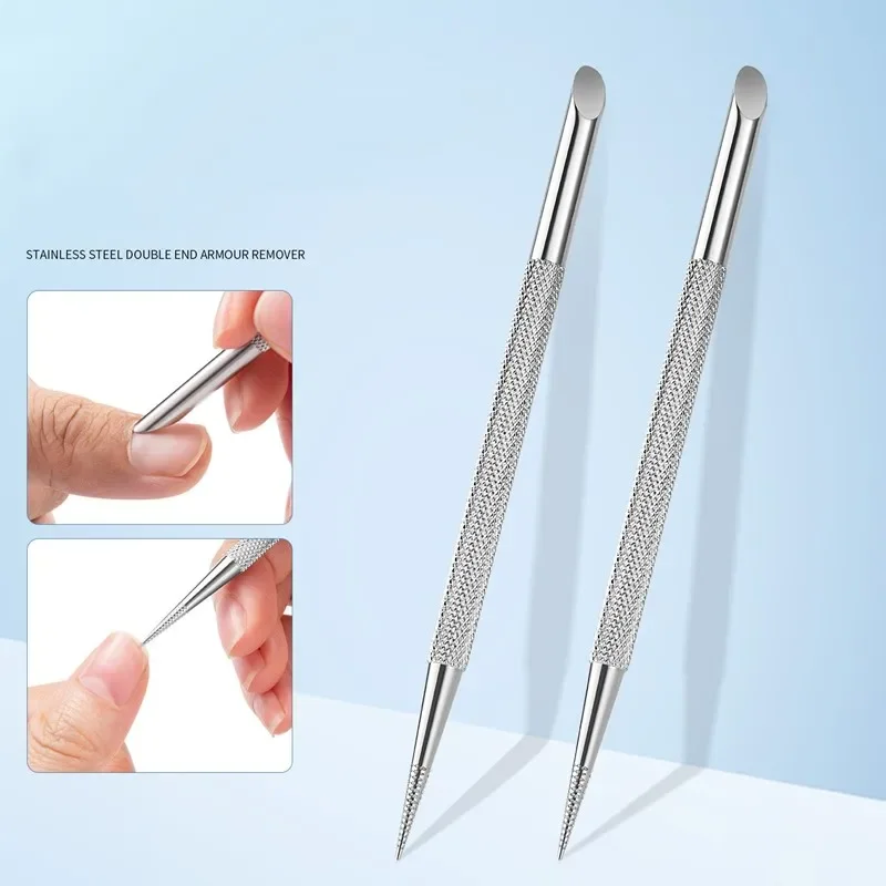 1 PC Reusable Double-ended Stainless Steel  Nail Cuticle Pusher Cuticle Removal Tool Orange Wood Nails Pedicure Drill Stick Tool