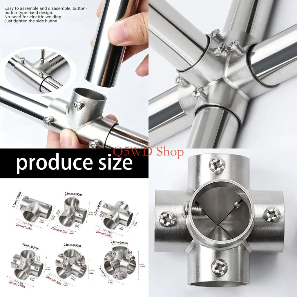 Q5WD Stainless Steel Round Tube Connector Replacement Connection Fastener Fixed Joint 3 Way Elbow Pipe Fitting Easily Install