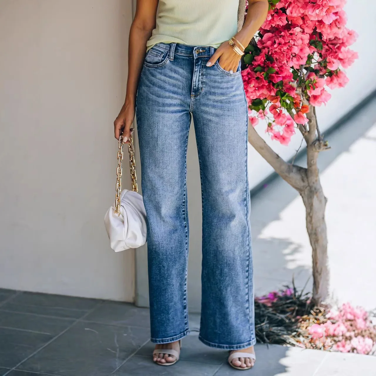 Pant women 2026 casual selling hot vintage washed brushed casual slimming wide-leg denim pants for women clothing
