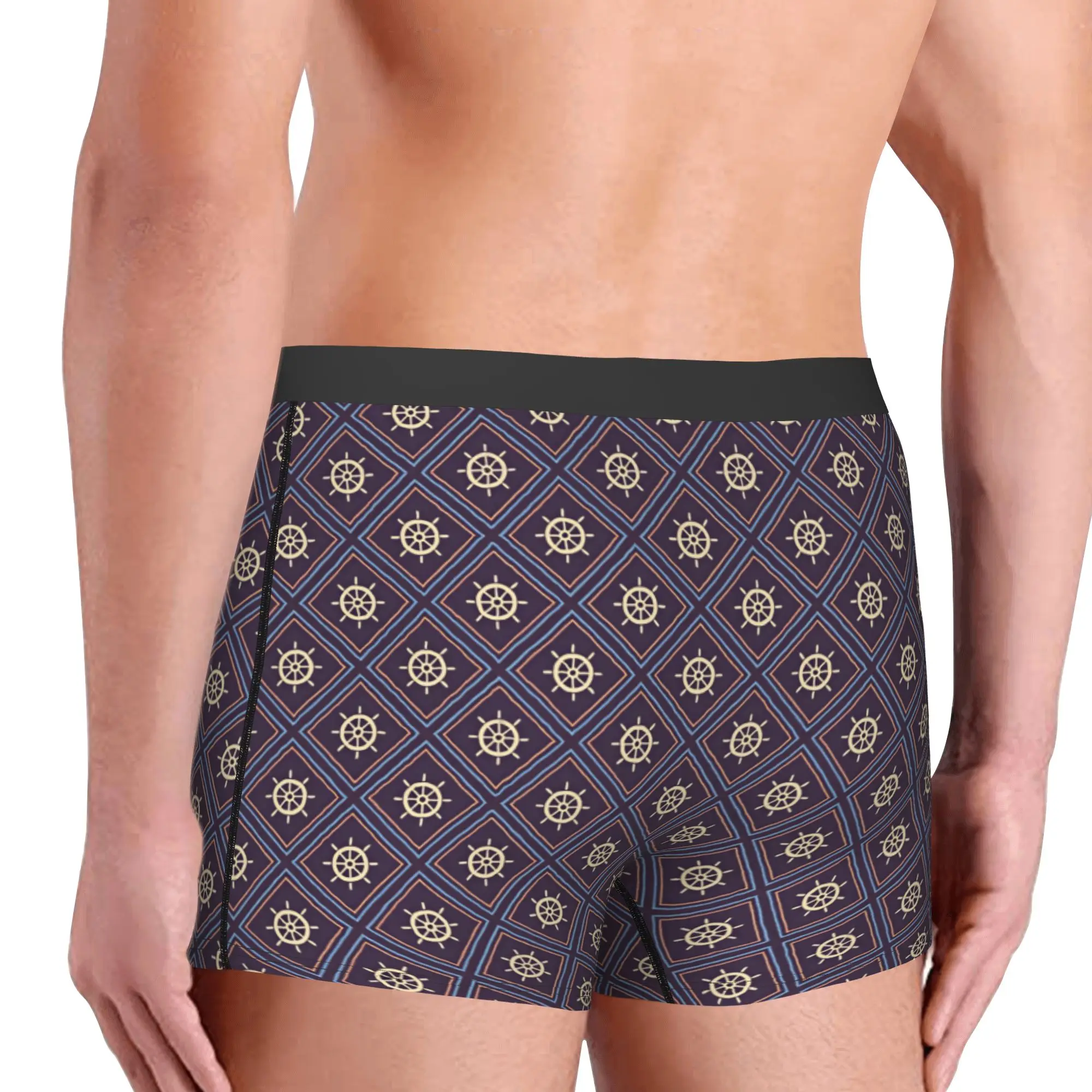 Nautical Maritime Helm Texture Plaid Boxers Shorts Mens  Briefs Underwear Fashion Underpants