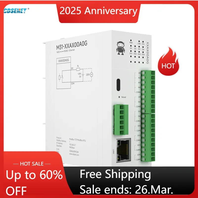 

16DO Remote IO Module RS485 Ethernet RJ45 CDSENET M31-XXAX00A0G Analog Switch Acquisition Modbus TCP RTU Firmware Upgrade