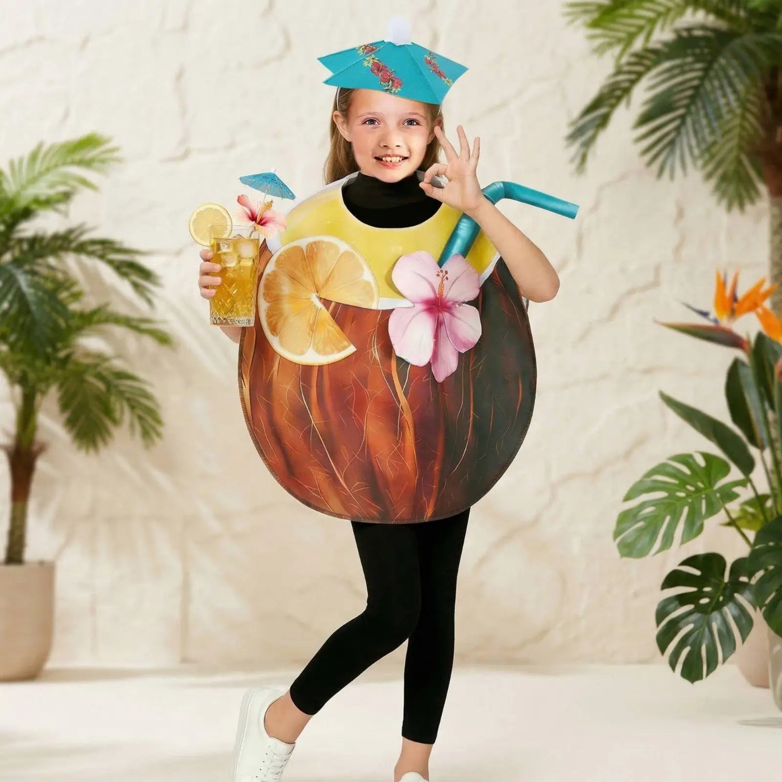 Coconut Drink Children Cosplay Costume with Hat 3D Fruit Tunic for Halloween Stage or Photo Session view 4