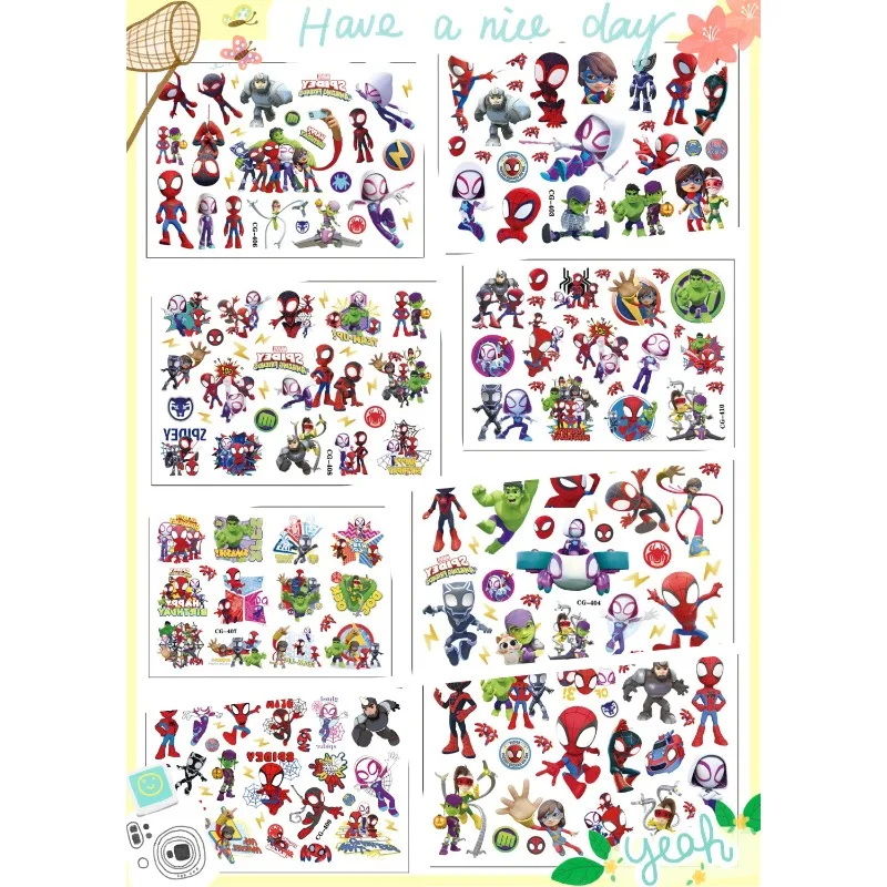 

Marvel Spider Man Tattoo Stickers Anime Figures Hawkeye Iron Man Kids Cute Birthday Party Tattoo Stickers Water Transfer Sticker