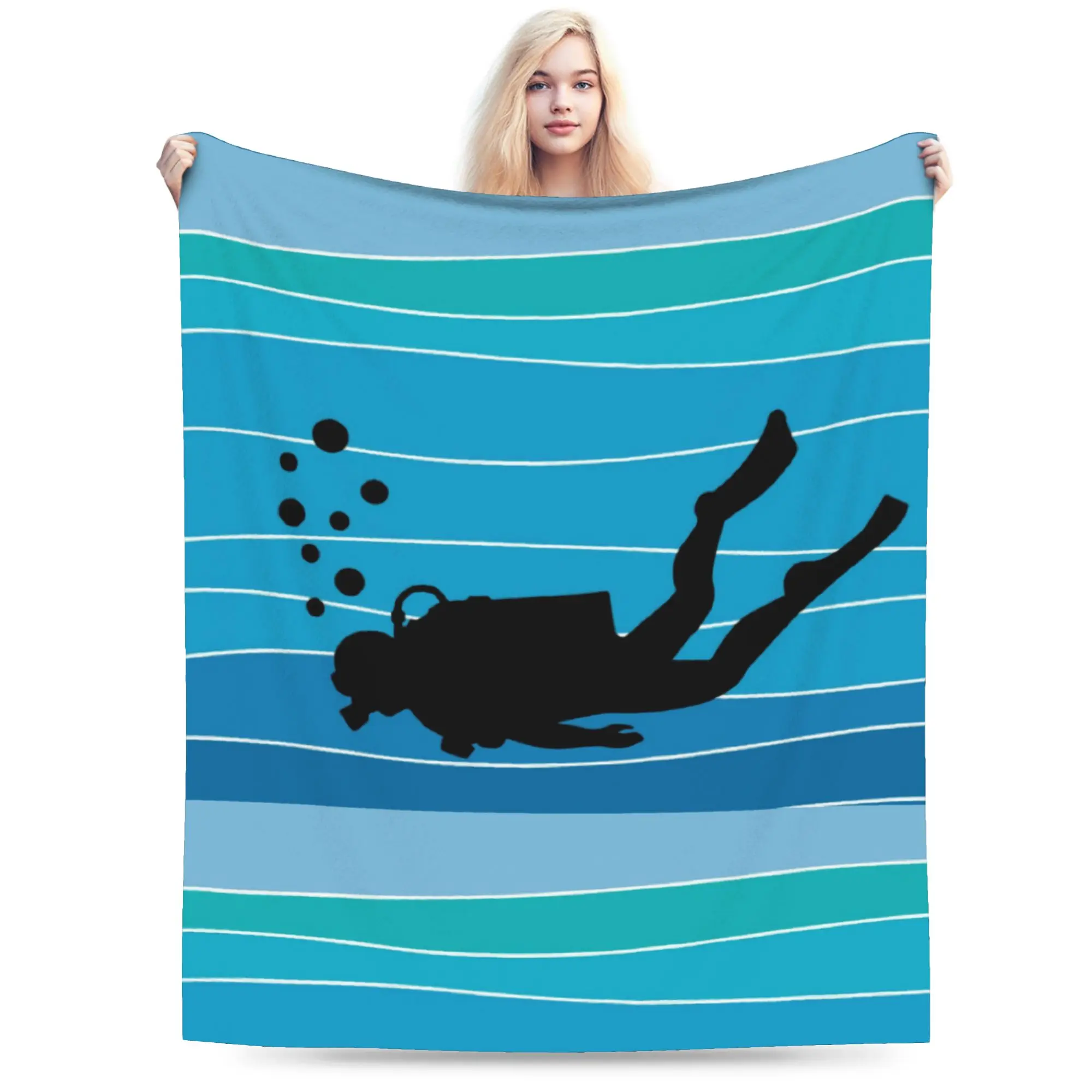 Custom Vintage Scuba Diving Blanket 3D Print Soft Flannel Fleece Warm Diver Ocean Beach Lover for Travel Bed Sofa Bedspreads