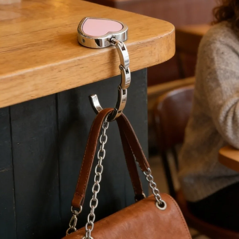Bag Hanger Heart Shaped Handbag Hanger Metal Space Saving Desktop Bag Hook Folding Multi-Functional Purse Hook For Desk