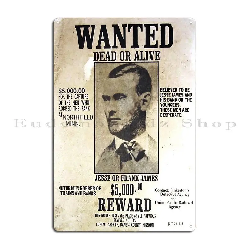 Jesse James Wanted Poster Metal Plaque Poster Mural Club Rusty Club Create Tin Sign Poster