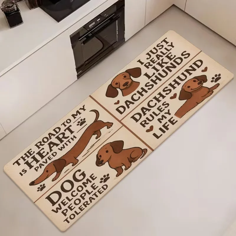 Sausage Dog Themed Anti Slip Kitchen Floor Mat Flannel Bedside Carpet Bedroom Living Room Laundry Room Office Home Decoration