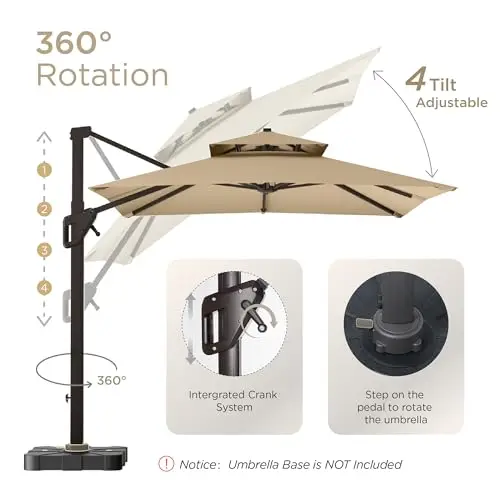HANYI 10X13FT Modern Aluminum Cantilever Patio Umbrella 360 Rotation UV-Resistant Heavy Duty Windproof for Hotel