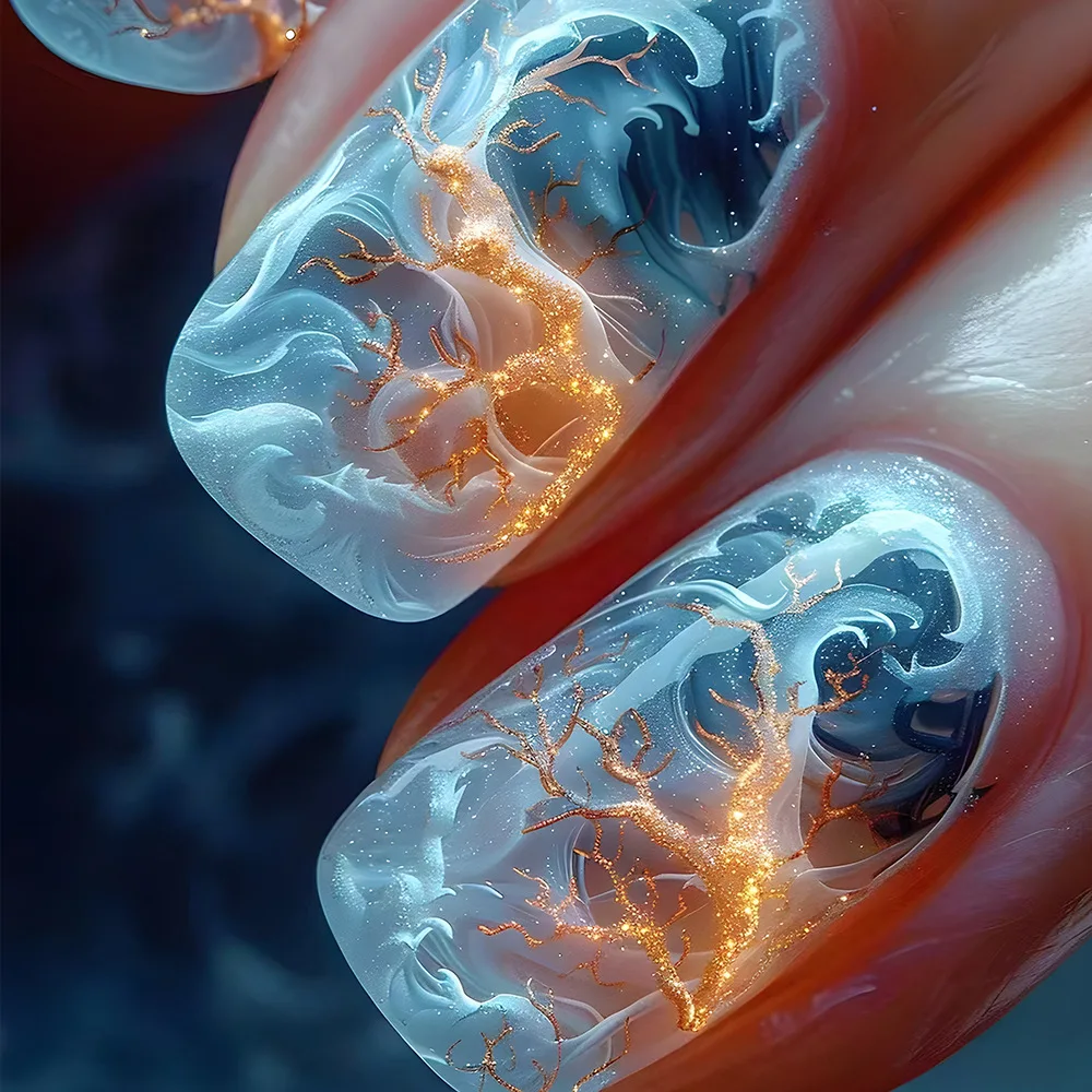 24 قطعة مربع متوسط الصحافة على الأظافر الأخضر لطخة التدرج بريق الأظافر كاذبة البرق شريط الحلو القوطية غطاء كامل الأظافر وهمية #4