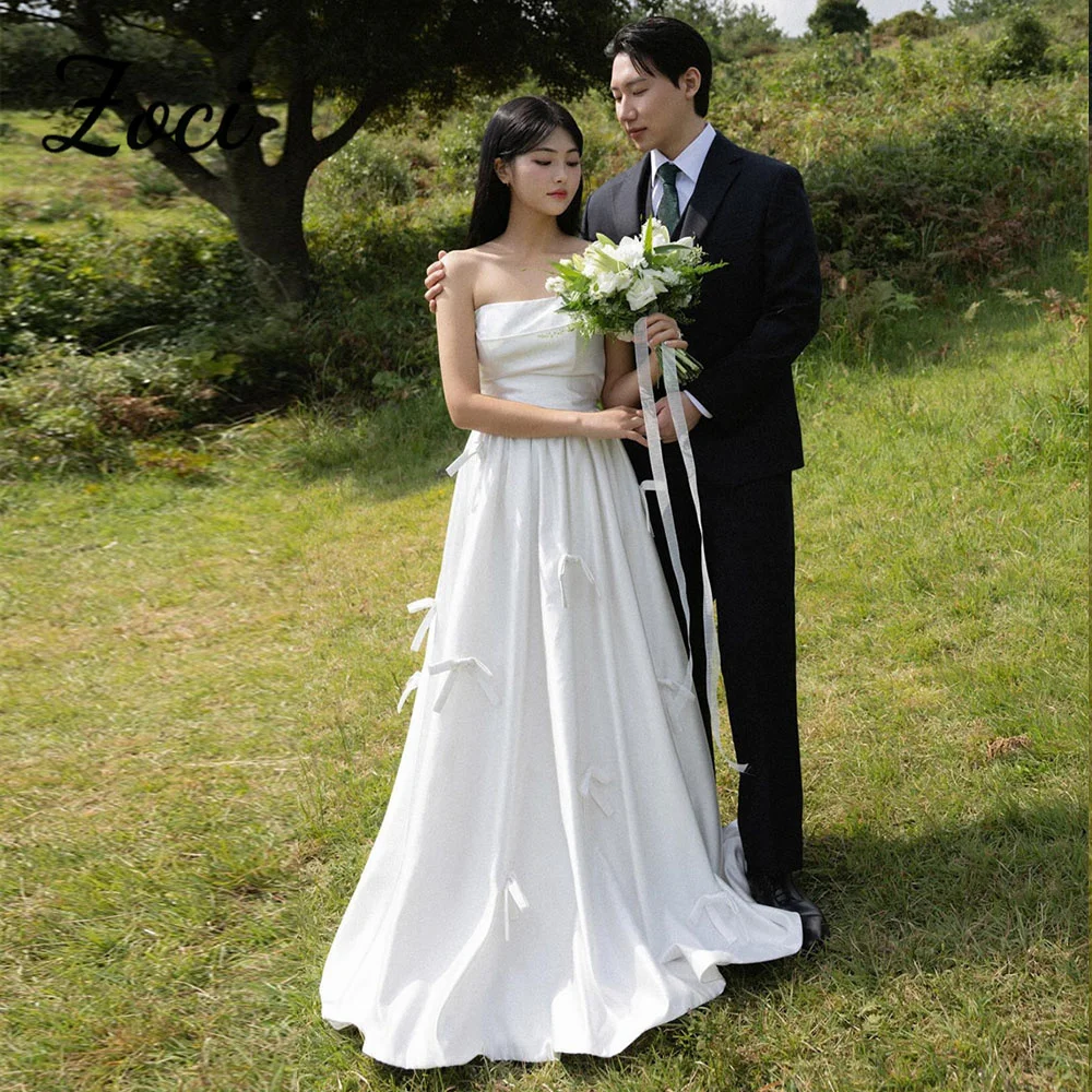 

Zoci Korea Lovely Wedding Dresses Strapless A-line Bow Corset Reception Dresses Photo Shoot Bridal Gown Customized Lace-Up