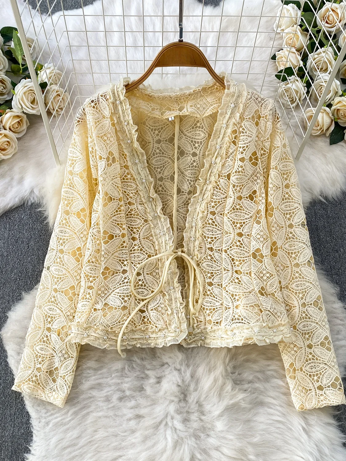 Elegant Lace Open Cardigan Swe - Vintage Fashion Years review and price