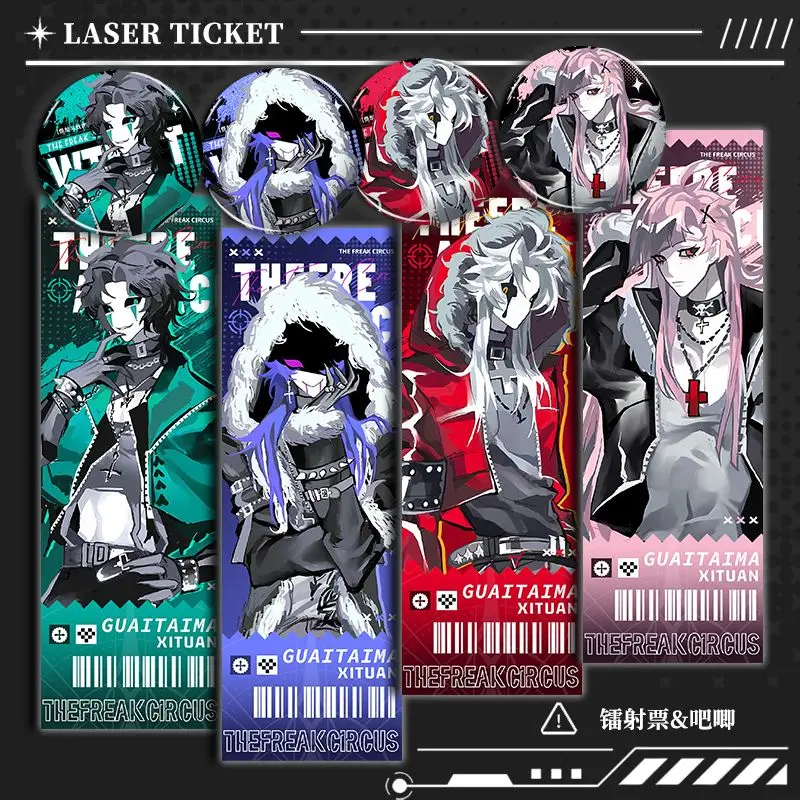 2pcs/set Pierrot Freak Circus Anime Mascot Cosplay Laser Ticket Badge Mascot Fans Cartoon Pins Backpack Pins Brooches Gifts view 3