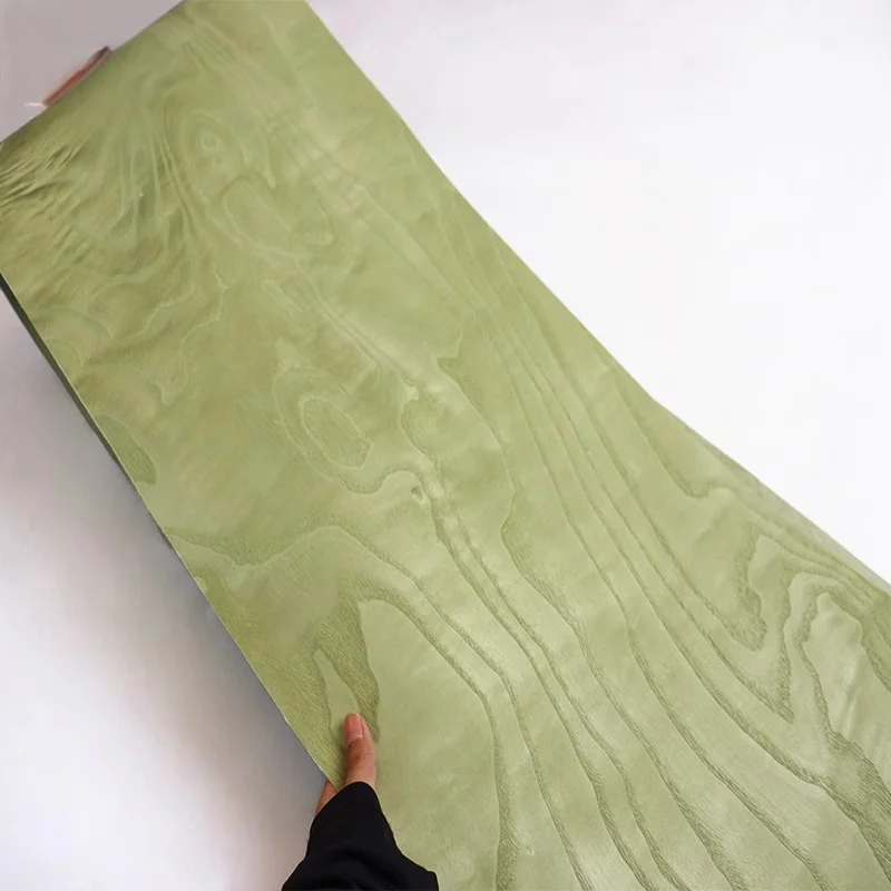 Dyed Matcha Green Wide Width Wood Veneer Decorative Laminate for Furniture Renovation & Interior Design 260x36CM T0.3MM