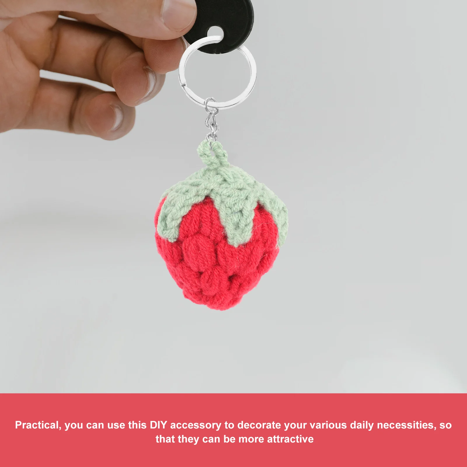 

2 Pcs Strawberry Keychain Hairpin Diy Charm Handmade Knitting Charms Keyrings Yarn Clip Miss Hand-knitted Clips