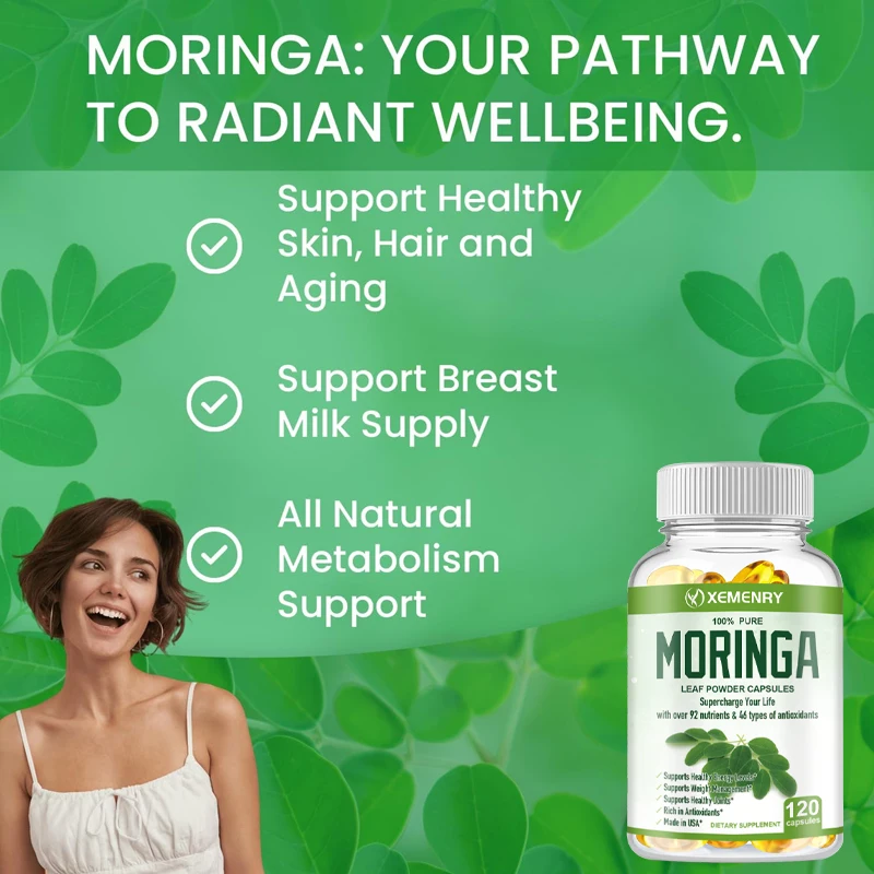 Organic Moringa Capsules - Support Immune System, Energy, Metabolism, Antioxidant