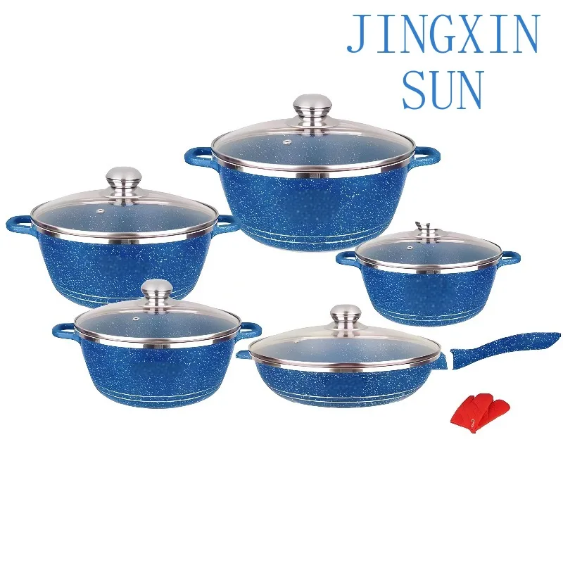 12-Piece Modern High Quality Die-Cast Kitchen Set Non-Stick Aluminum Soup Pot Marble Oven Safe Cookware Eco-Friendly Metal