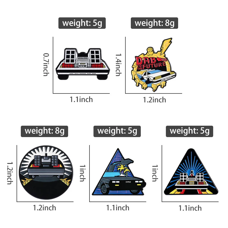 Back Future Collection Enamel Pins Science Fiction Movie Brooches Time Machine Badge Bag Metal Accessories Gift for Fans