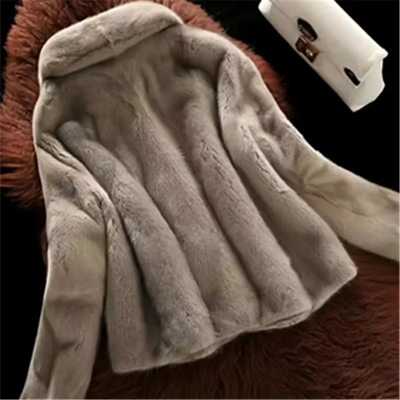 Faux Mink Fur Coats for Women, Single Breasted Jacket,Female Loose Thicken Warm Clothes,Turn-down Collar,New, Winter, 2024