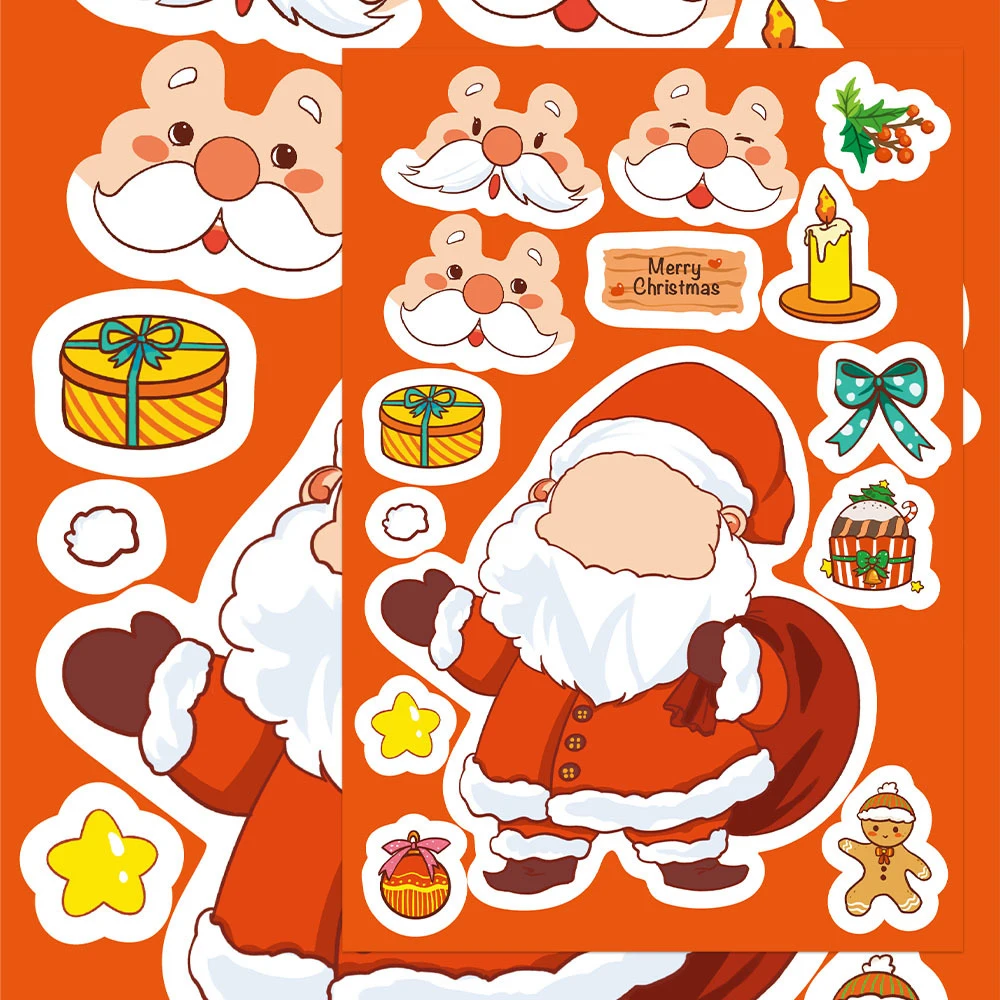 

8/16sheets Merry Christmas Make a Face Puzzle Stickers DIY Decoration Kid Party Game Toy Funny Cartoon Jigsaw Assemble Sticker